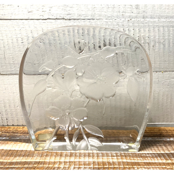 Vintage Kosta Crystal Collection Embossed Dogwood Flowers Art Glass Jackie Lynd - Picture 4 of 12